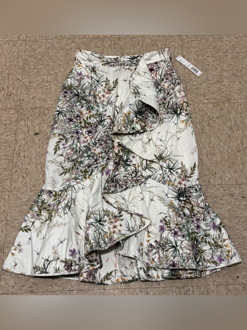 Nwt Antoni Melani White Floral Ruffle Midi Skirt Size 8